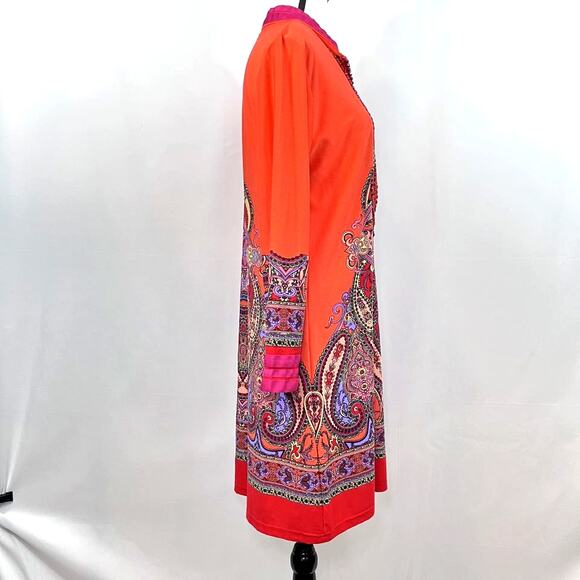 Calessa V neck embellished long sleeve dress tunic orange womens L - Picture 6 of 11